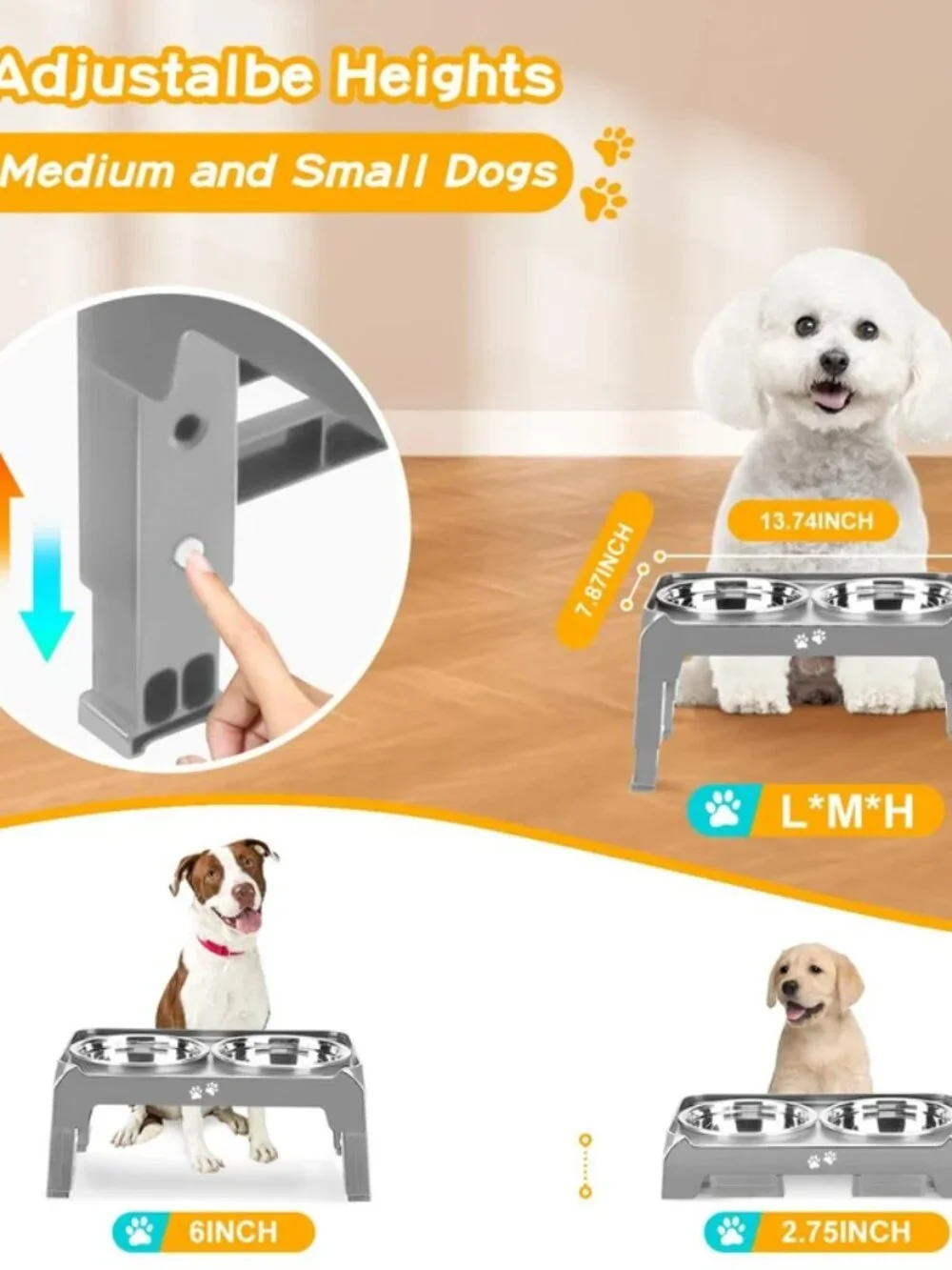 COMESOON Adjustable Elevated Dog Bowls In Gray - SEALED